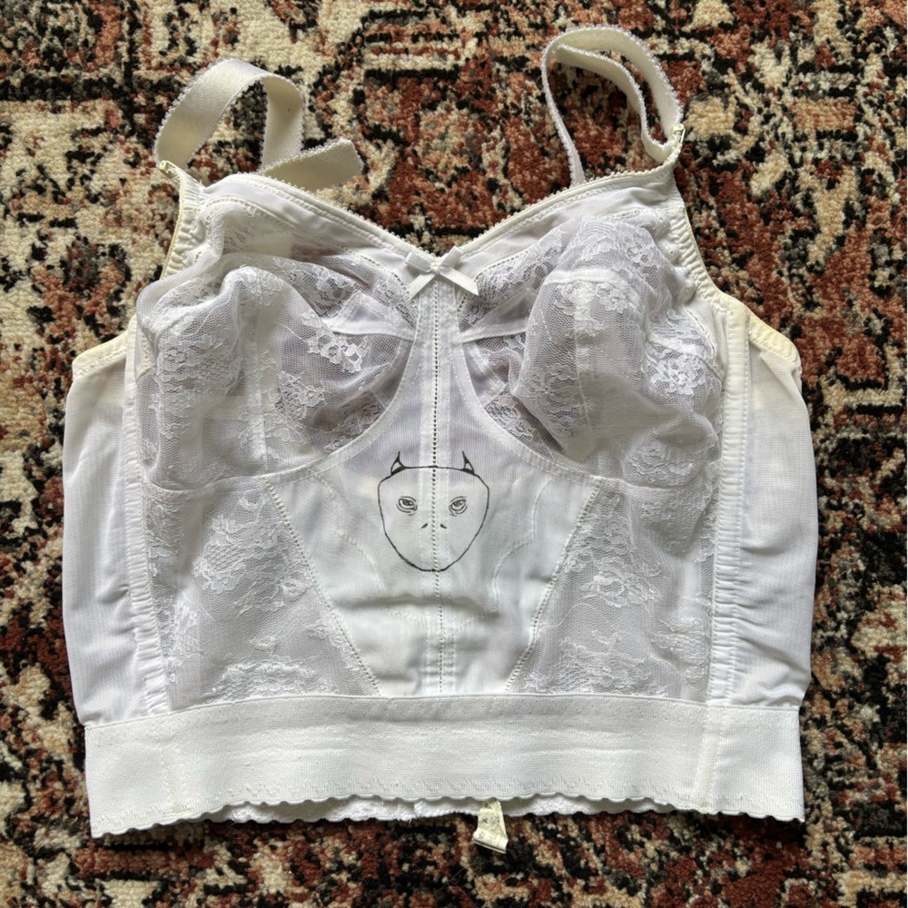 Hand Painted Vintage White Lace Bustier Top